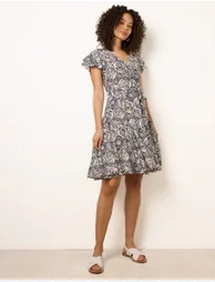 V Neck Godet Dress - 2