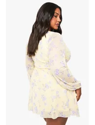 Plus Floral Mesh Milkmaid Mini Dress - cream - 2