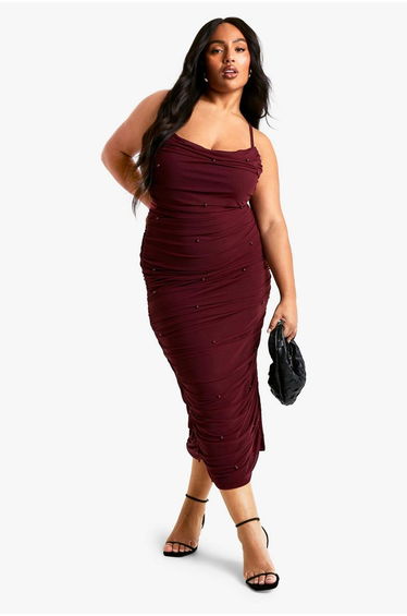 Plus Beaded Strappy Midaxi Dress - burgundy