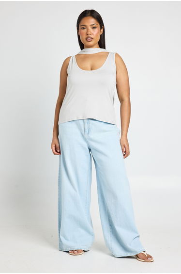 Plus Scoop Vest With Neck Sacrf - ash grey