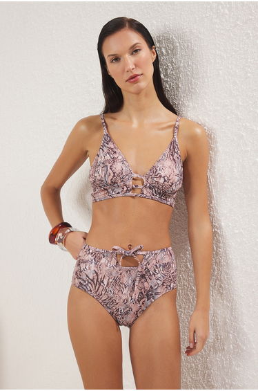 Batik Patterned Triangle High Waist Regular Bikini Set