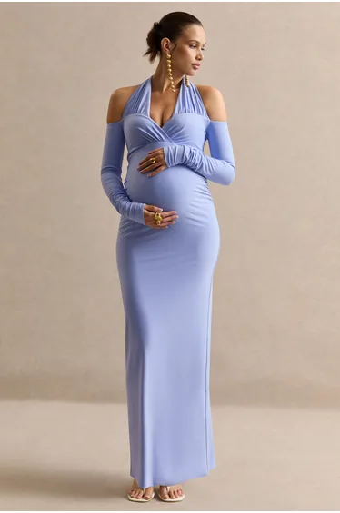 Melisandre | Light Blue Halter-Neck Maternity Maxi Dress