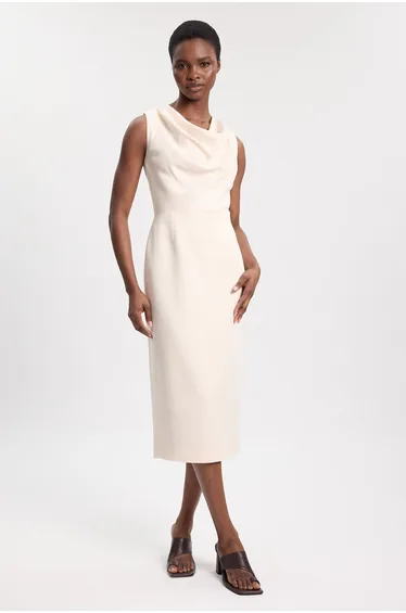 Tencel Blend Tailored Cowl Neck Midi Dress