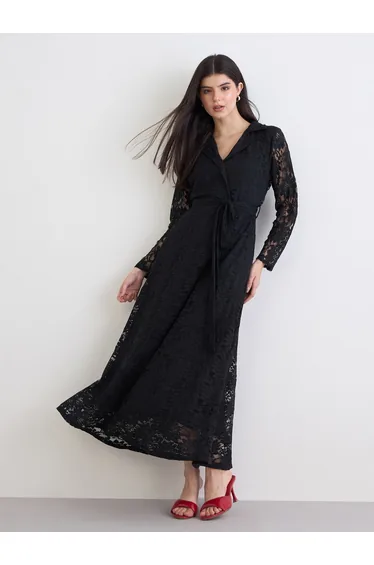 Black All Lace Wrap Maxi Dress