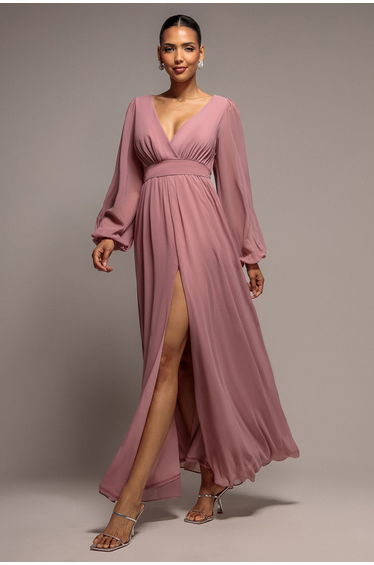 Wrap Back With Front Slit Chiffon Maxi Dress - Lilac by Goddiva