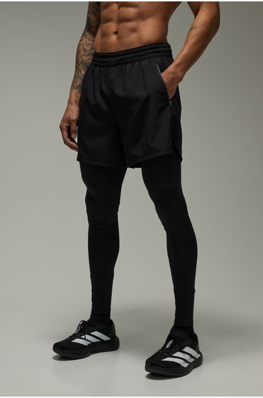 Common Pace Running 2 in 1 Legging Double Waistband 5inch Short - black