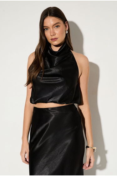 Premium Satin Draped Crop Top
