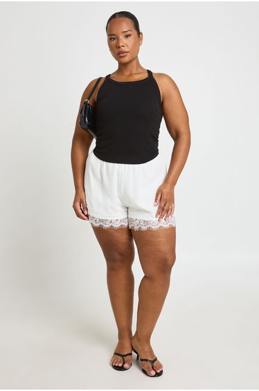 Plus Chiffon Lace Hem Flippy Short - ivory