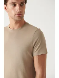 Men's Mink 100% Cotton Breathable Crew Neck Standard Fit Regular Cut T-shirt - 4