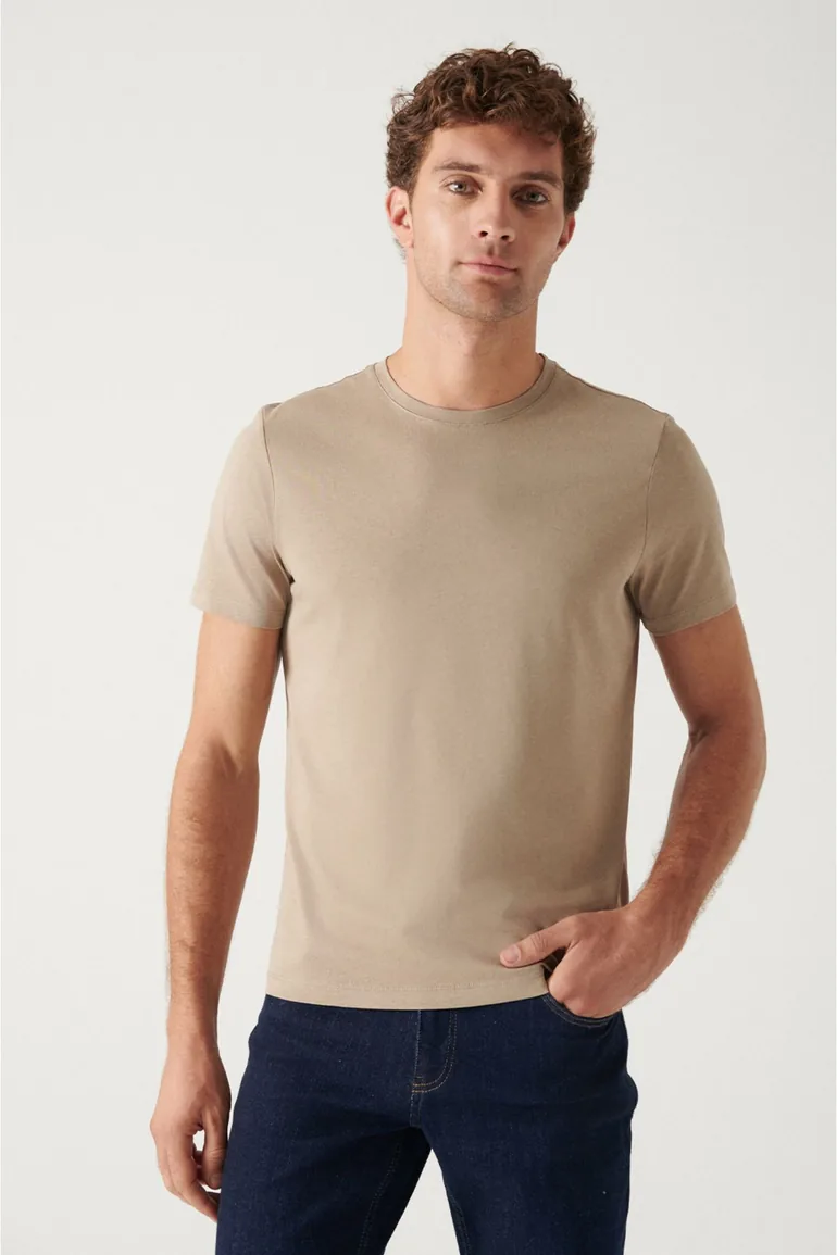Men's Mink 100% Cotton Breathable Crew Neck Standard Fit Regular Cut T-shirt - 1