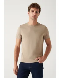 Men's Mink 100% Cotton Breathable Crew Neck Standard Fit Regular Cut T-shirt - 1