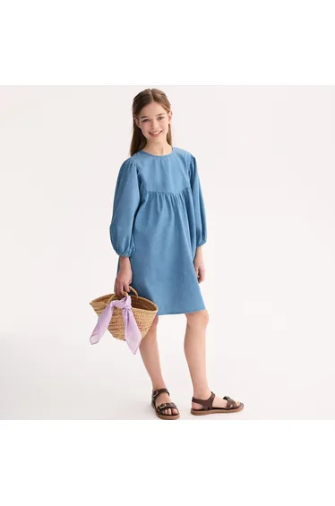 3/4 Length Sleeves Dress in Lightweight Denim