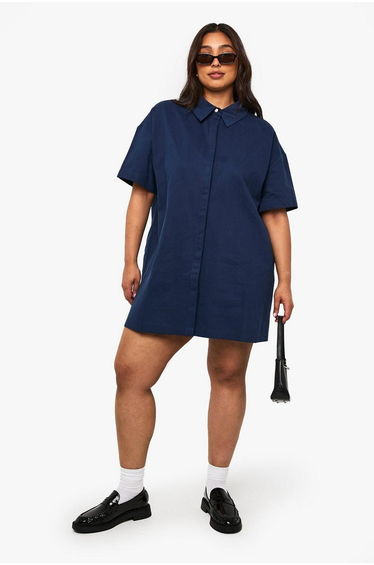 Plus Twill Shift Dress - navy