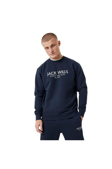 Jack Wills Mens Belvue Embroidered Logo Sweatshirt - Navy