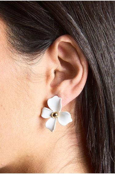 White Floral Stud Earrings - white