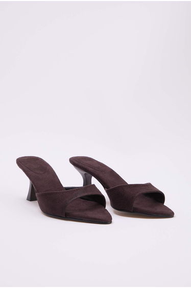 Brown Suede Pointed Toe Kitten Heel Women's 3 cm Heeled Slippers