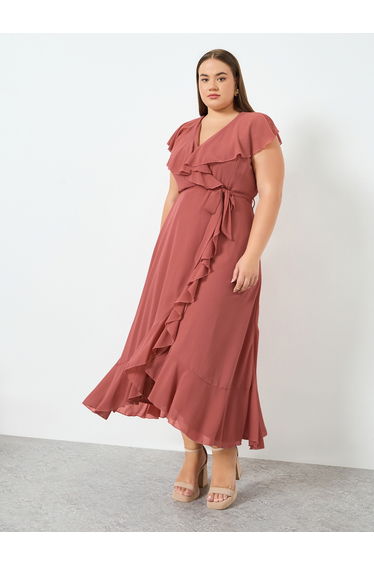 Plus Size Rust Ruffled Detail Maxi Dress
