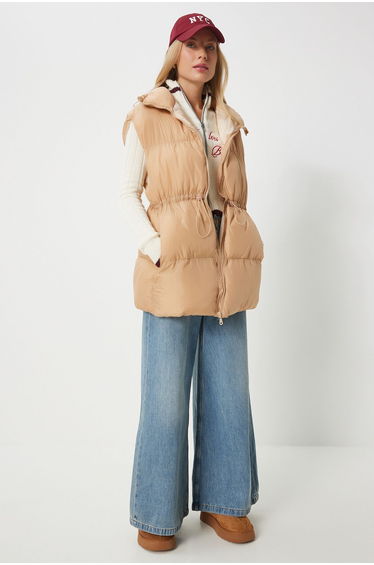 Women's Biscuit Waist Drawstring Puffer Vest