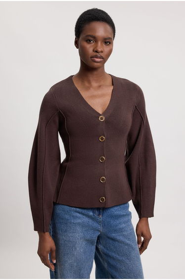 Knit Wool Look Rounded Sleeve Cardigan