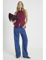 Red Faux Suede Sleeveless Waistcoat