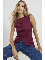 Red Faux Suede Sleeveless Waistcoat - 3