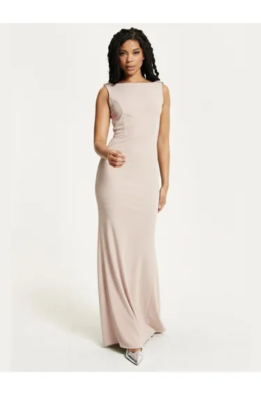 Nude Draped Cowl Back Maxi Dress