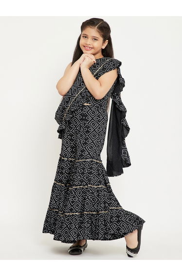 All Over Printed Sleeveless Top with Sharara Pants