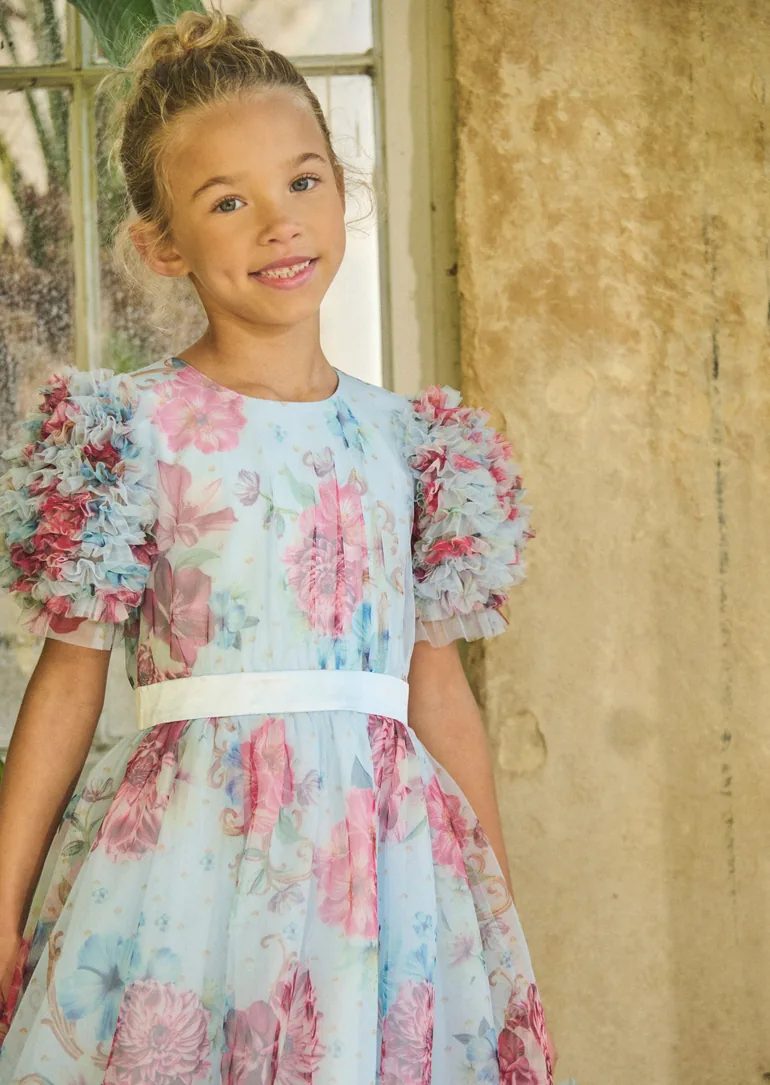 Florence Blue Ruffle Sleeve Mesh Dress - Blue - 5