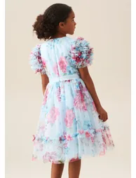 Florence Blue Ruffle Sleeve Mesh Dress - Blue - 2