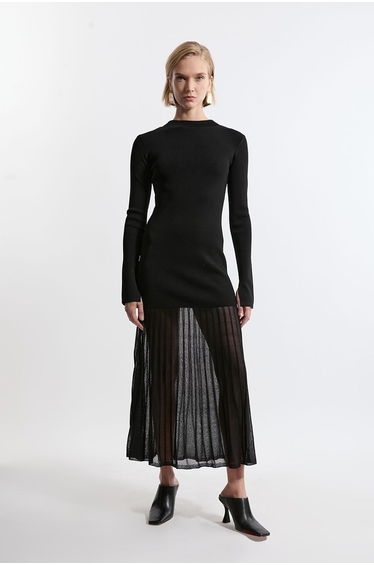 Petite Viscose Blend Knit Sheer Skirt Maxi Dress