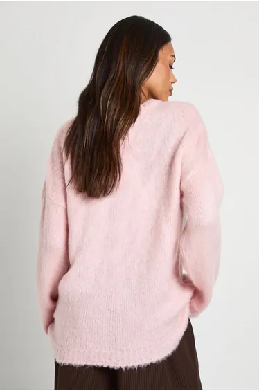 سترة بوهو زهري محبوك بأكمام طويلة - للحوامل