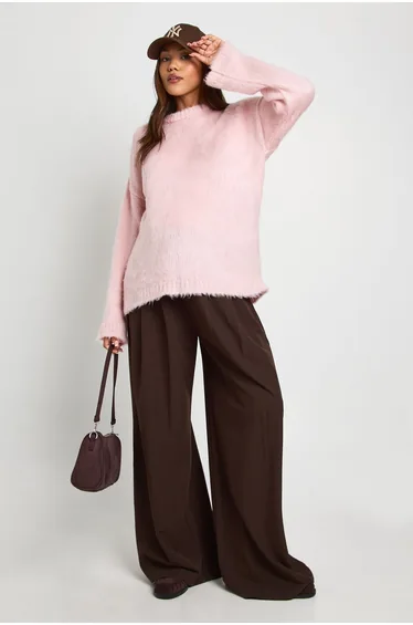 سترة بوهو زهري محبوك بأكمام طويلة - للحوامل