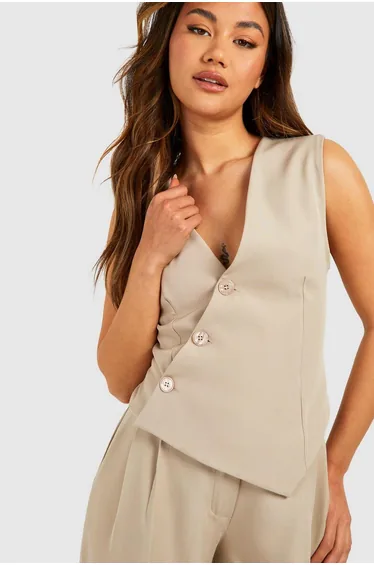 Asym Adjustable Back Waistcoat - taupe