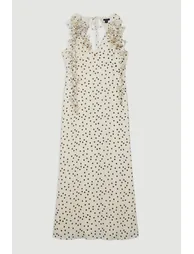 Applique Spot Printed Halter Neck Woven Maxi Dress - 3