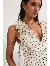 Applique Spot Printed Halter Neck Woven Maxi Dress - 2