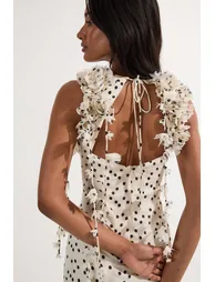 Applique Spot Printed Halter Neck Woven Maxi Dress - 1