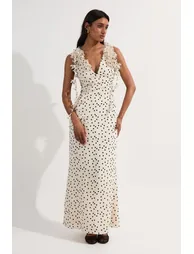 Applique Spot Printed Halter Neck Woven Maxi Dress