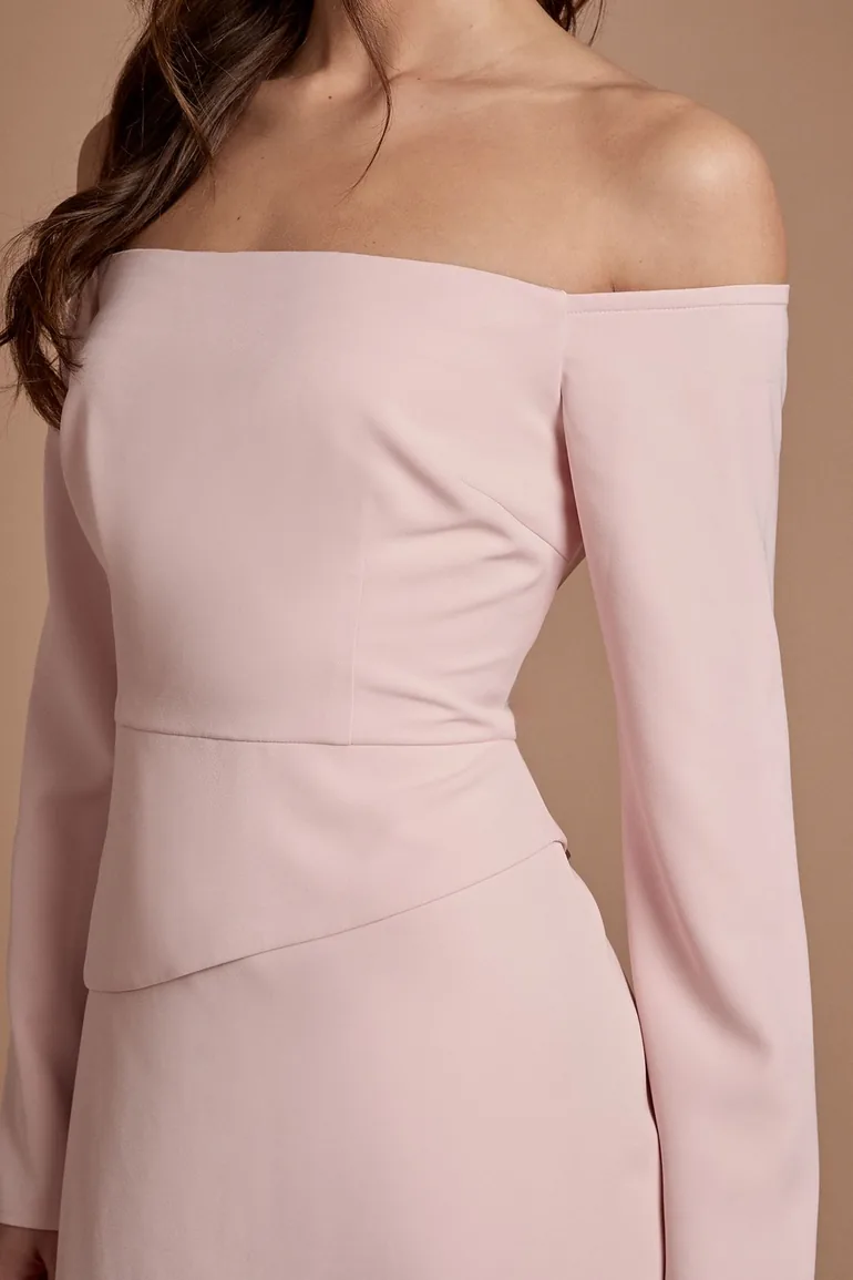 Crepe Bardot Long Sleeve Bridesmaid Maxi Dress - 1