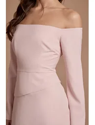 Crepe Bardot Long Sleeve Bridesmaid Maxi Dress - 1
