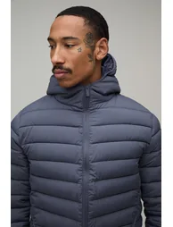 Regular Fit Quilted Zip Through Hooded Jacket - charcoal - 2