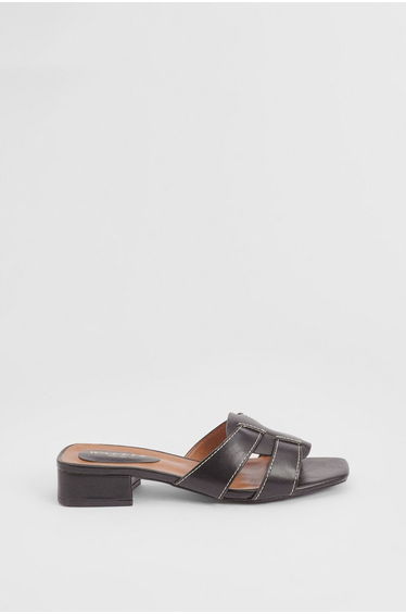 Lyla Faux Leather Interwoven Low Block Heeled Mules