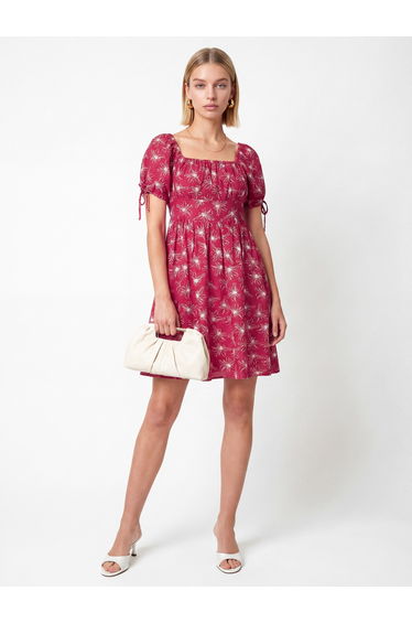 Lovedrobe Hot Pink Floral Square Neck Mini Dress