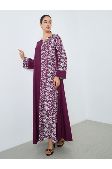 Women Burgundy Printed A-Line Jalabiya