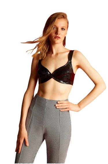 Heart Collar Faux Leather Crop Top
