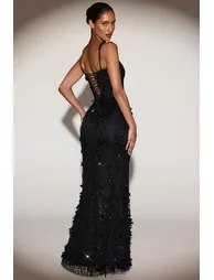 Embellished Fishtail Corset Gown in Black - 5