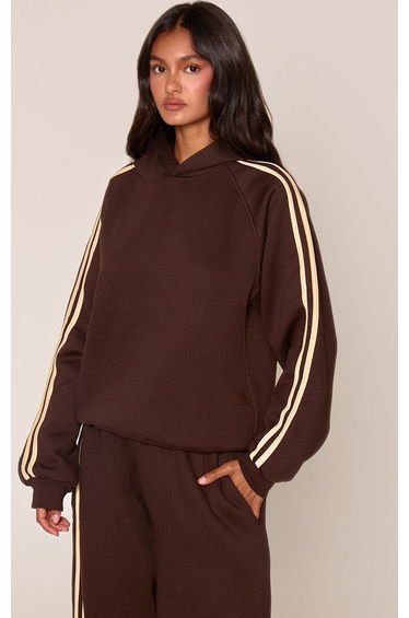 Chocolate Contrast Side Stripe Oversized Hoodie
