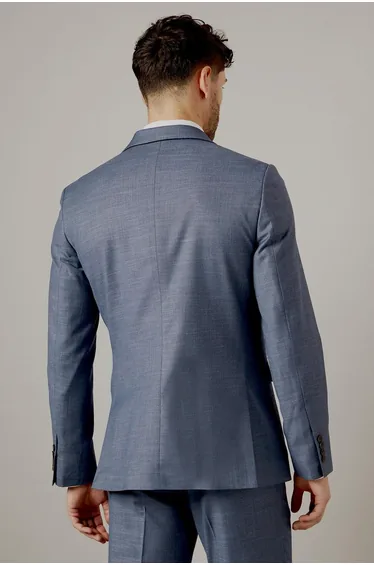 Blue Semi Plain Slim Fit Suit Jacket