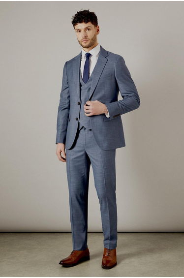 Blue Semi Plain Slim Fit Suit Jacket