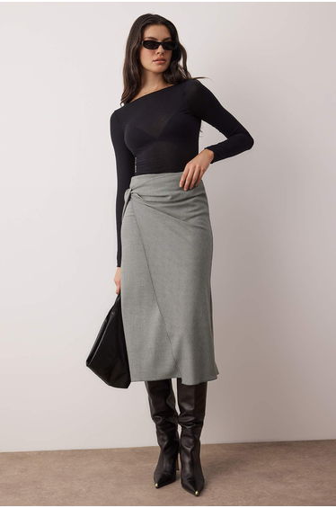 Black and white wrap detail midi woven skirt