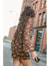 Ditsy Floral Crinkle Chiffon Tunic Mini Dress - 2